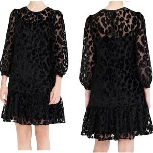 J.Crew Leopard Velvet Burnout Flutter Hem Dress Size 6 Whimsigoth Dark Romantic